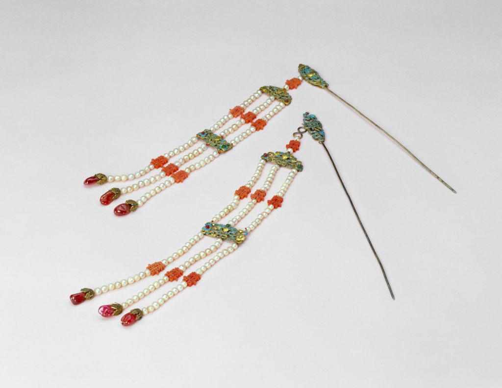 图片[1]-Silver gilded emerald pearl tassels-China Archive